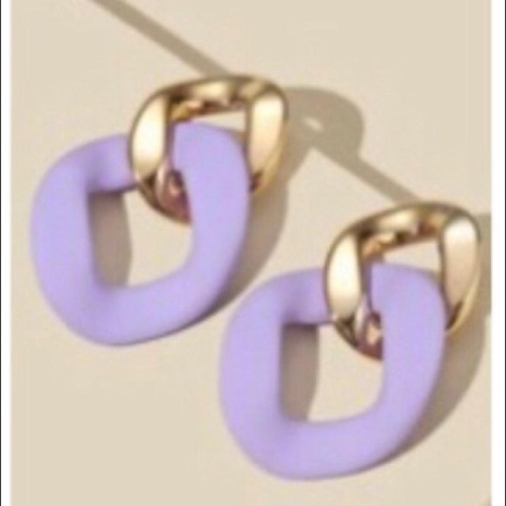 NWT Boutique Purple Gold Geometric Chain Statement Earrings